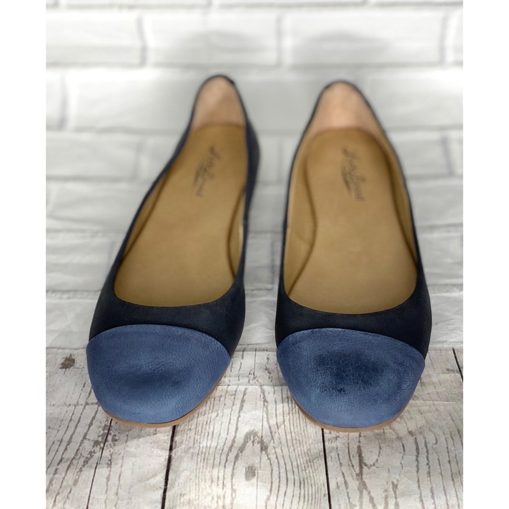 Lucky Brand Navy Two Toned Leather Toe Flats 5.5 NEW